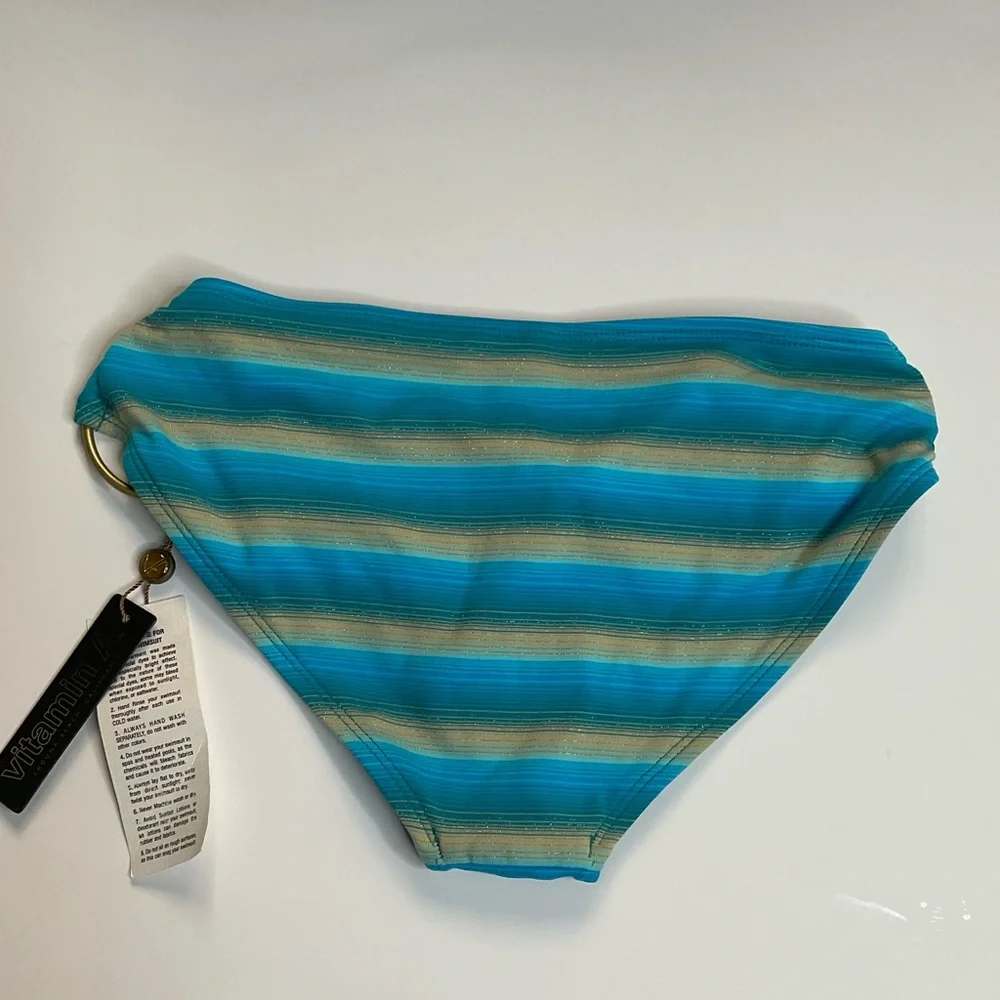 Vitamin A Teal & Aqua Striped Bikini Bottoms
